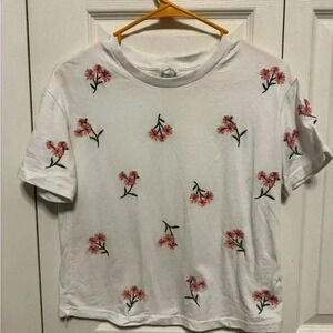 White crop top with Pink flowers